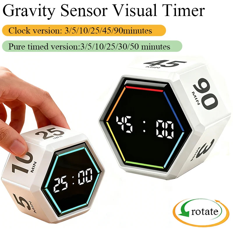 YS-1088 Productivity Flip Timer Gravity Sensor Countdown Visual Timer 6 Preset Time LED Display Cube Kitchen Timer Alarm Clock