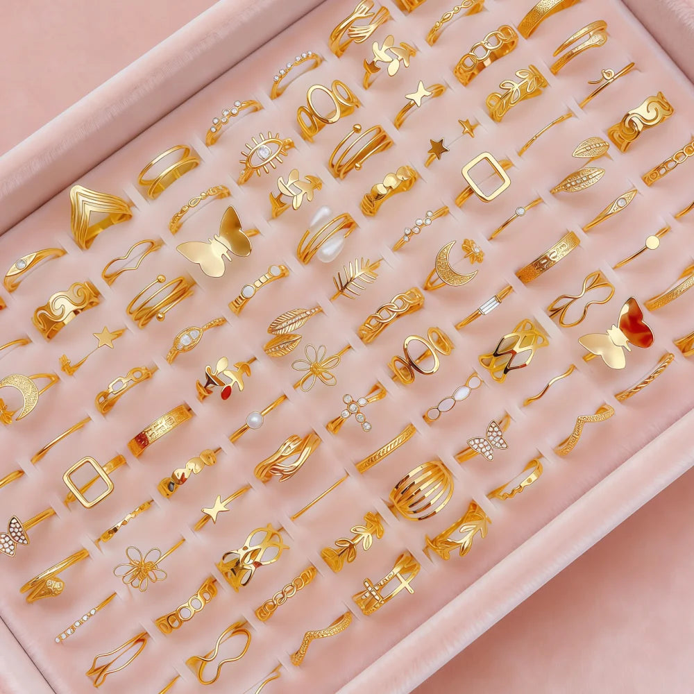 12/24/36/48/50/100Pieces Fashion Butterfly Snake Geometry Hollow Rings Set For Women Mix Style Perfect For Daily Wear Party Gift