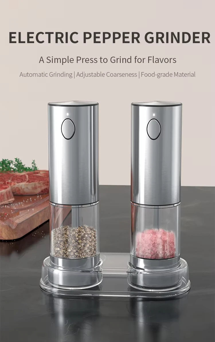 USB Rechargeable Automatic Pepper Grinder Salt And Pepper Mill Adjustable Coarseness Spice Grinder with LED Light for Kitchen