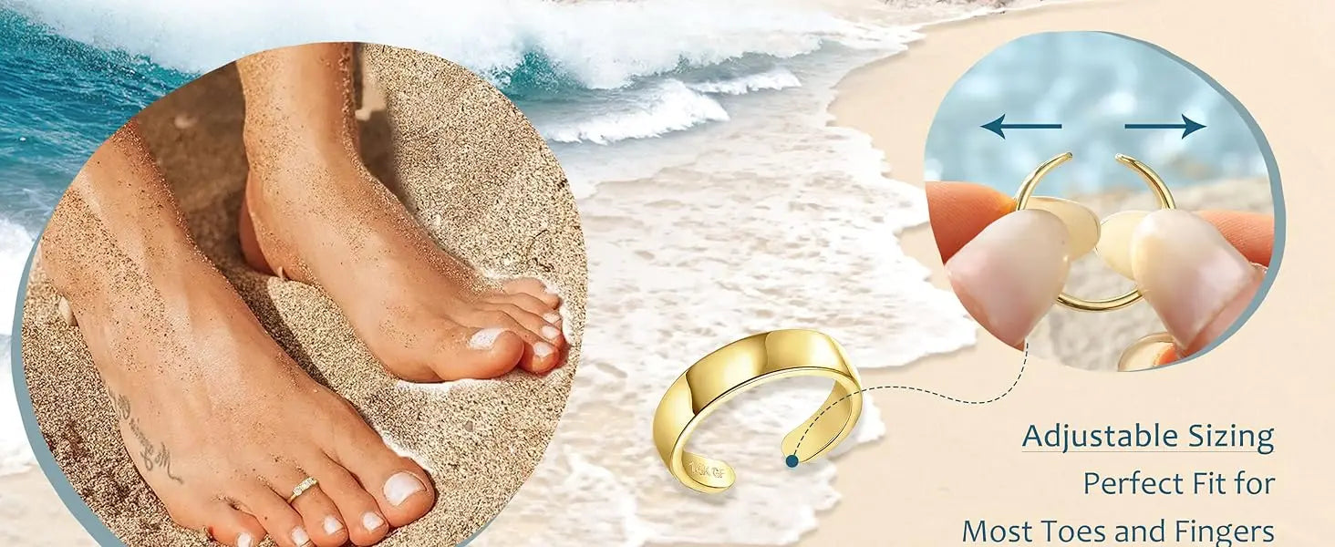Bobisty 14K Gold Plated Toe Rings for Women Adjustable Toe Ring Non Tarnish Open Band Toe Rings CZ Bow Summer Beach Foot Jewelry