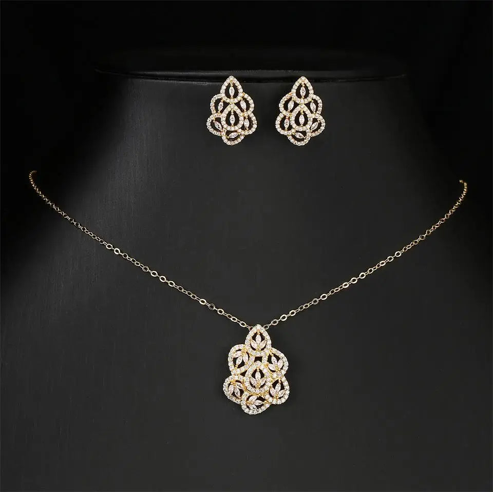 ZAKOL Luxury Retro Micro-set Zircon Women's Necklace Earrings Two-piece Set Temperament Elegant Charm Wedding Party Jewelry Sets