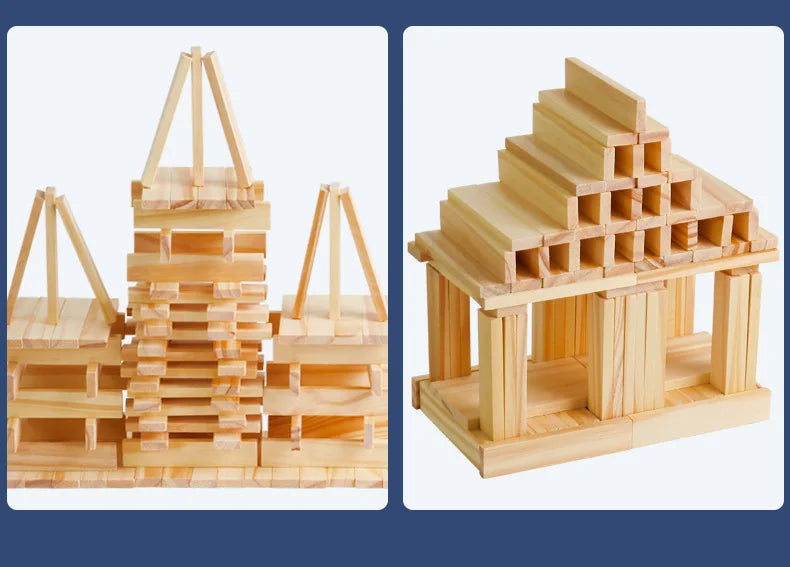 100PCS Classic Wooden Building Block Construction Kit Stacking Balance High Block Montessori Puzzle Toy GIft for Toddler Kid