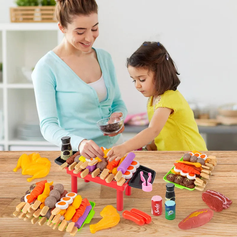 Kids Play House Barbecue Toy Set Kitchen Pretend Play Cooking Toys Simulation Food Cookware BBQ Kit Cosplay Game Gifts