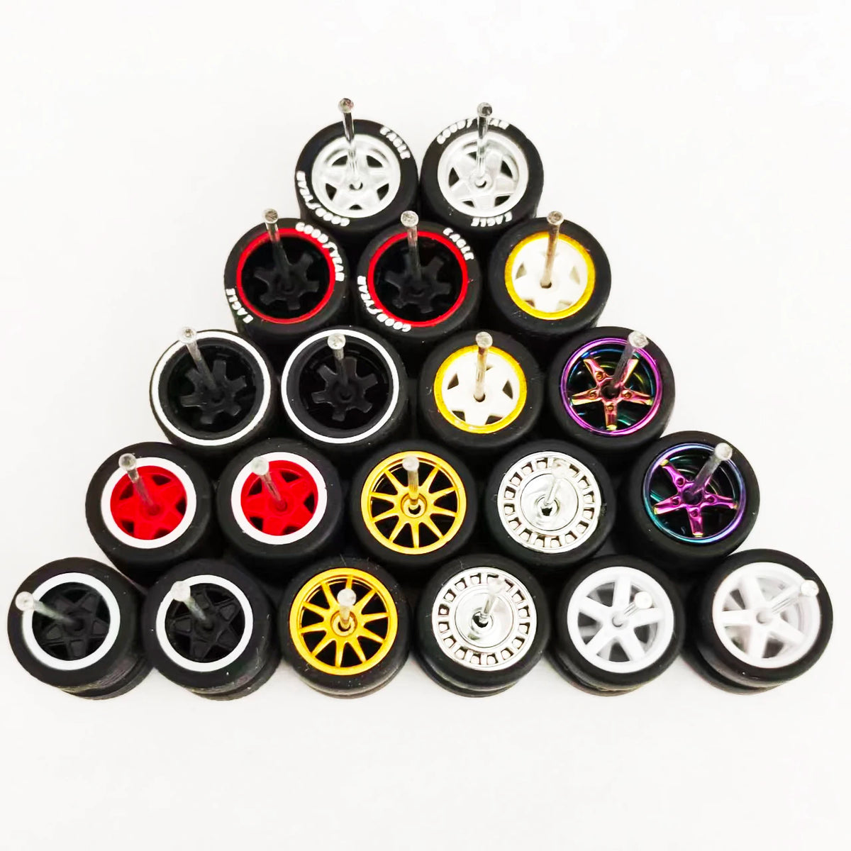 10 Sets 11/12/13/14/17mm 1/64 Alloy Car Wheels Rubber Tires W Axle for HW/Matchbox/Domeka/Evo 1:64 Car Model SUV Off Road Truck