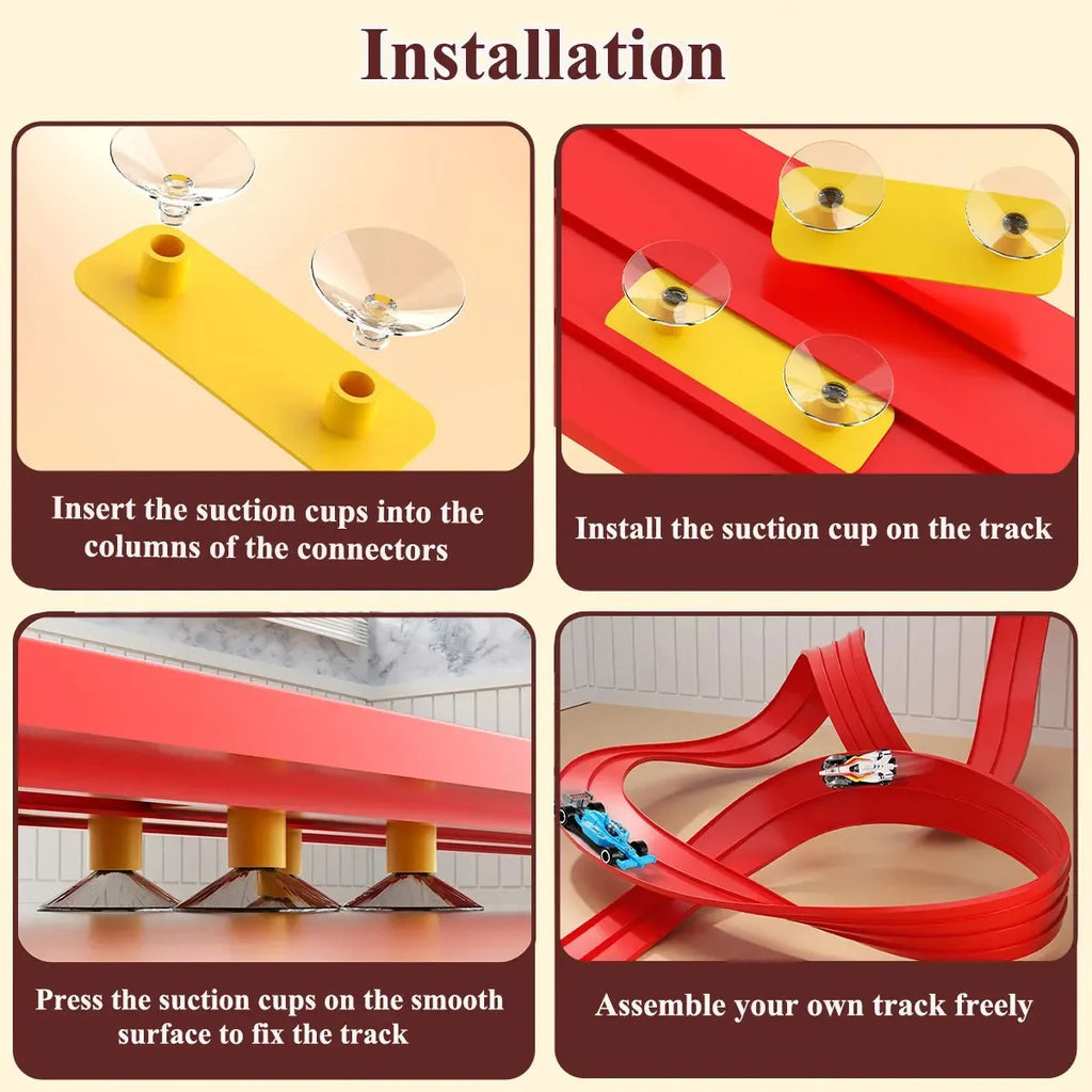 Soft Rubber Track Racing Car Toy Set, DIY Assembly Track, Educational Building Toys for Kids, Battery-Free Race Car Games