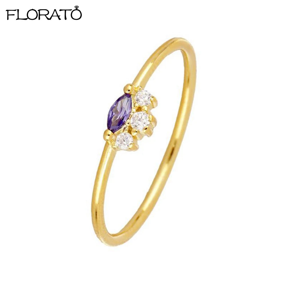 Trendy 18K Gold Plated Engagement Ring for Women Luxury Fashion Elegant Purple Crystal Wedding Rings Party Jewelry Gifts