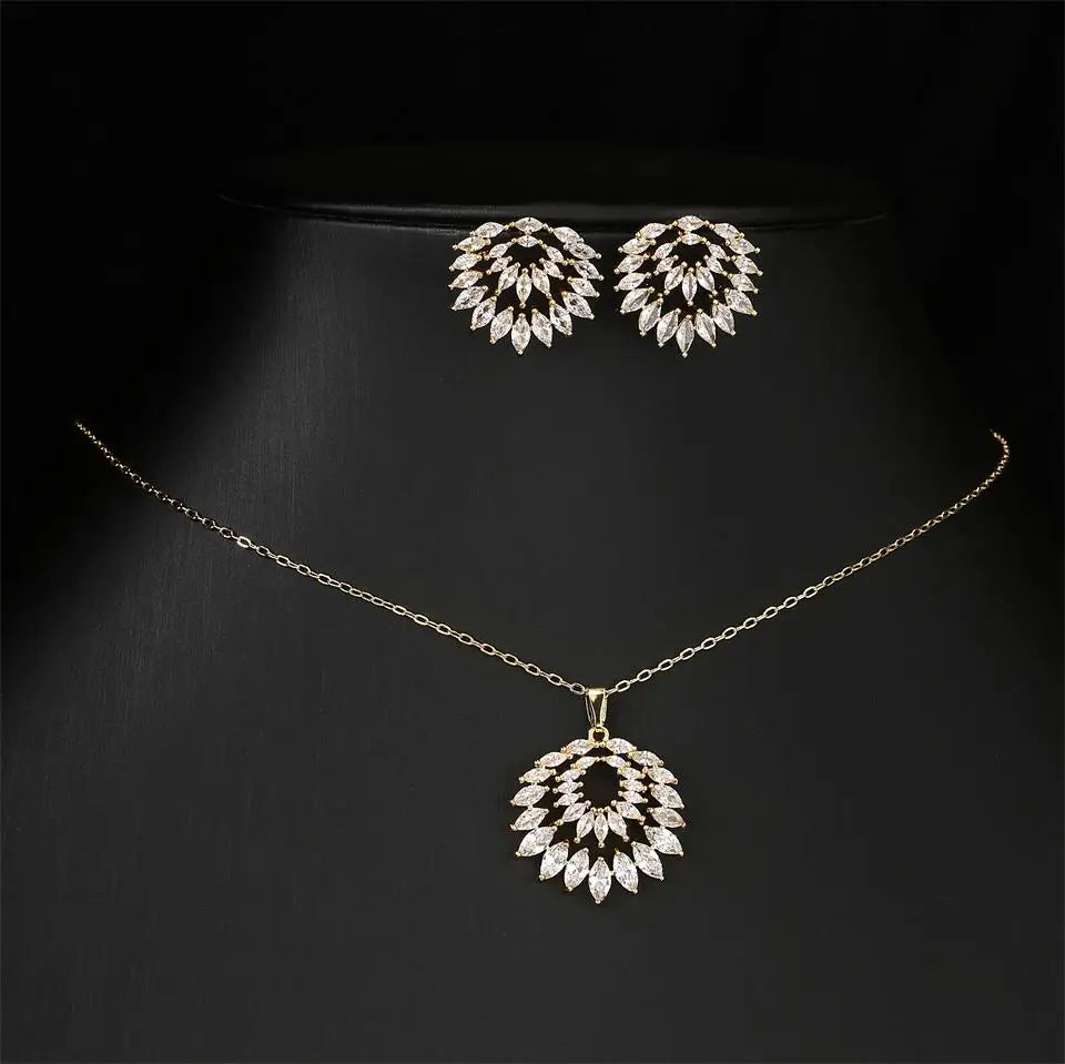 ZAKOL Luxury Retro Micro-set Zircon Women's Necklace Earrings Two-piece Set Temperament Elegant Charm Wedding Party Jewelry Sets