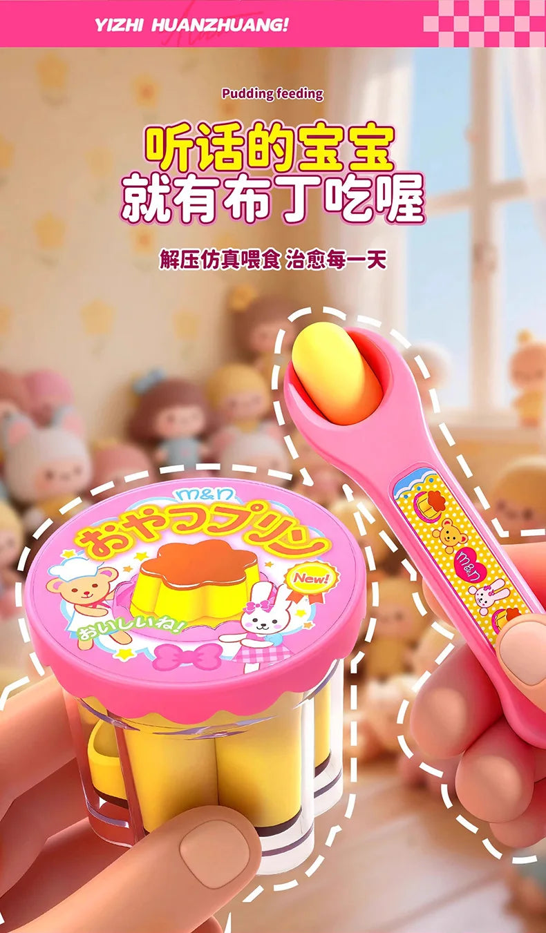 2025 New Food Pudding Feeding Toy Desktop Ornament Cute Pink Jelly Strawberry Pudding Set Ornaments Models For Kids Girls