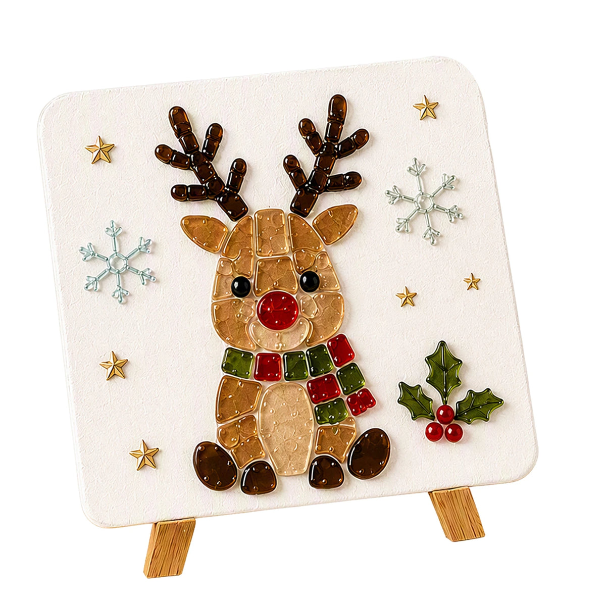 Holiday Mosaic Decoration DIY Kit Christmas Reindeer Sea Glass Art Craft Set with Tweezers Stand Complete Tools