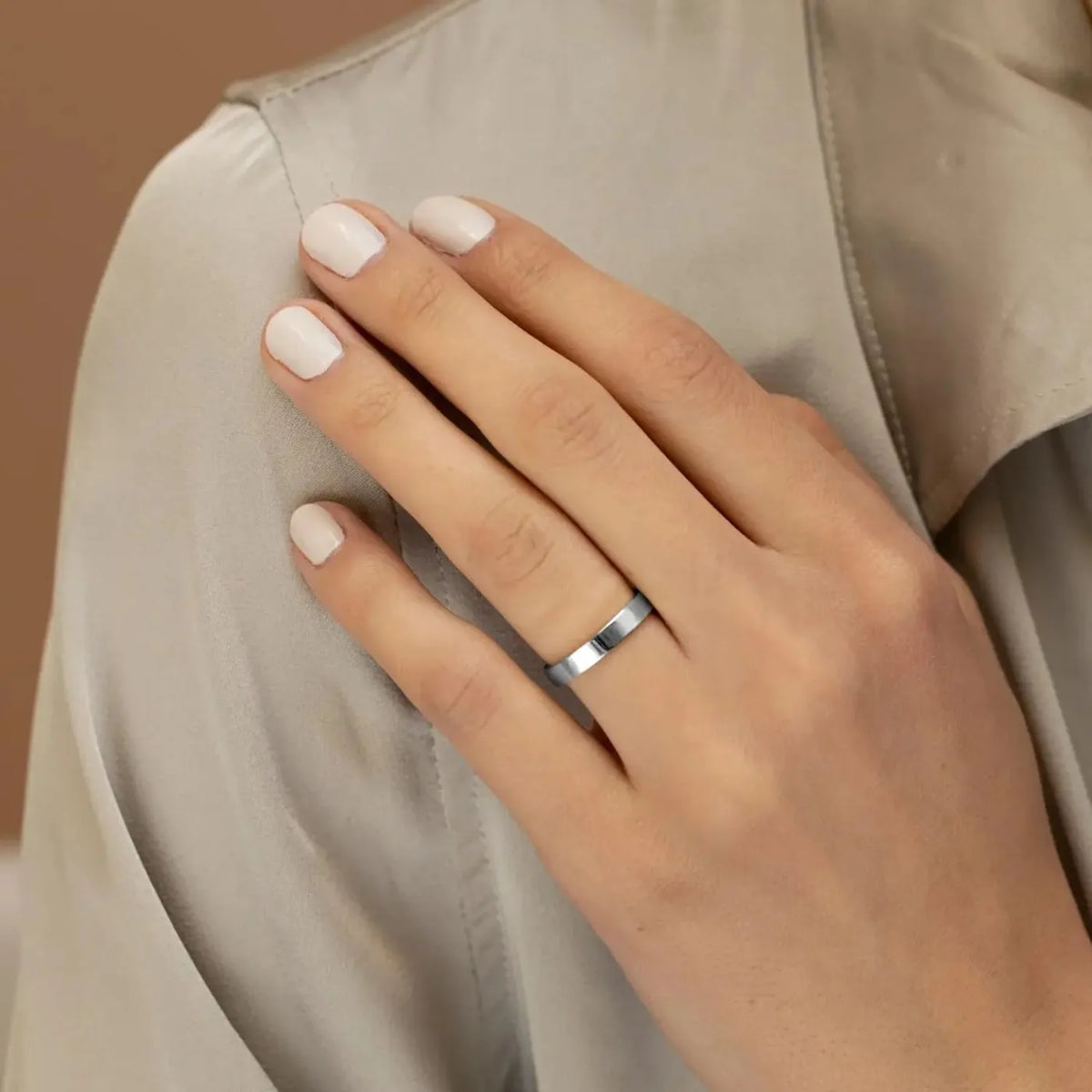 Fansilver S925 Sterling Silver Rings for Women Men 18K White Gold Plated Stackable Statement Thin Plain Thumb Ring Wedding Bands