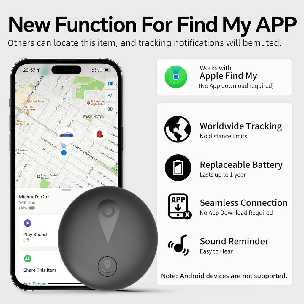 GPS Tracker for Dogs, Smart Collar Real-Time Location, No Monthly Fee, iOS Find My, IP68 Waterproof, Ultra-Slim