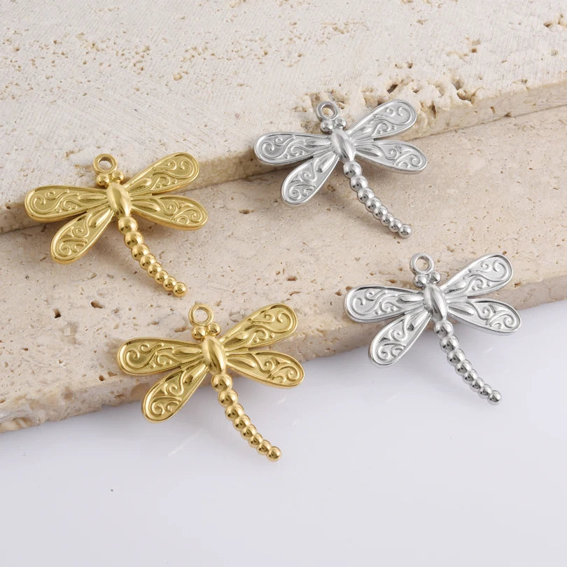 5pcs Stainless Steel Bee Spider Cicada Butterfly Dragonfly Flower Tree Grass Pendants Insects Charms Jewelry Making Accessories