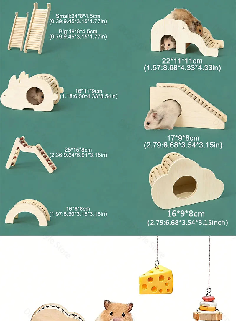 Unpainted Wooden Guinea Pig Hideout Climb House - Hamster Cage Decor Play Tunnel Small Animal Chew Toy Pet Habitat Accessories