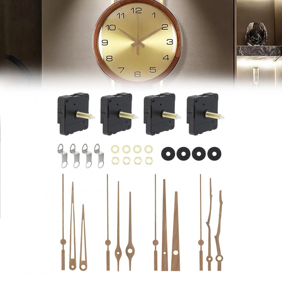4 Pack 20/32 mm Long Shaft Quartz Silent Clock Mechanism Kit for DIY Kit / Clock Repair Replacement Part with 4 Sets Clock Hands