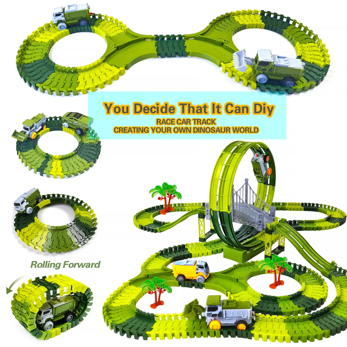 Dinosaur Toy Race Track Featuring Flexible Tracks Electric Cars Magic Climbing Flexible Rail Car Educational Puzzle Toy for Kids
