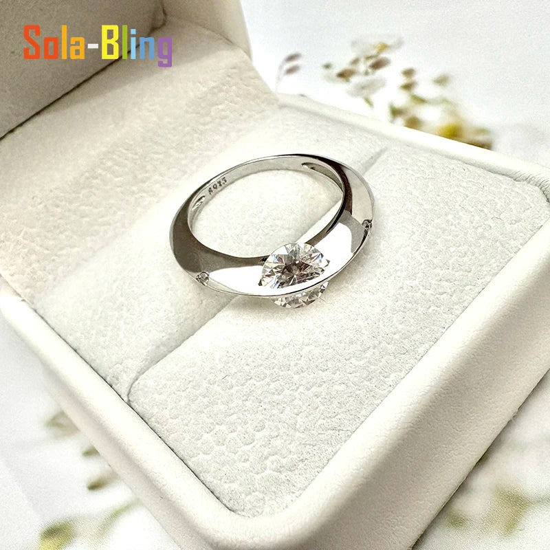 Sola-Bling 100% Pass Diamond Tester Moissanite Ring 925 Sterling Silver Rings For Women Sparkling Wedding Eternity Jewelry