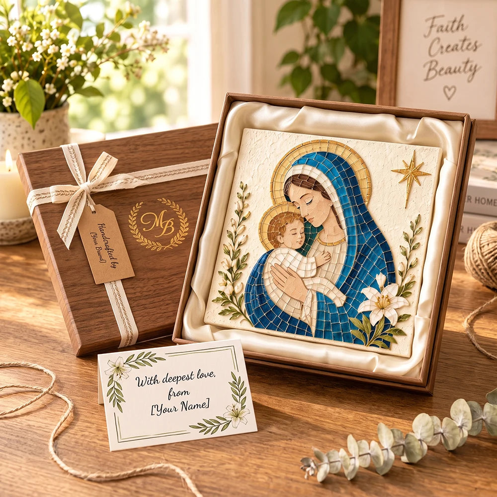 Religious Christmas Mosaic DIY Craft Kit, Glass Mosaic Tile Art Set with Easel, Glue & Tweezers, Kids Adult Handmade Decor Gift