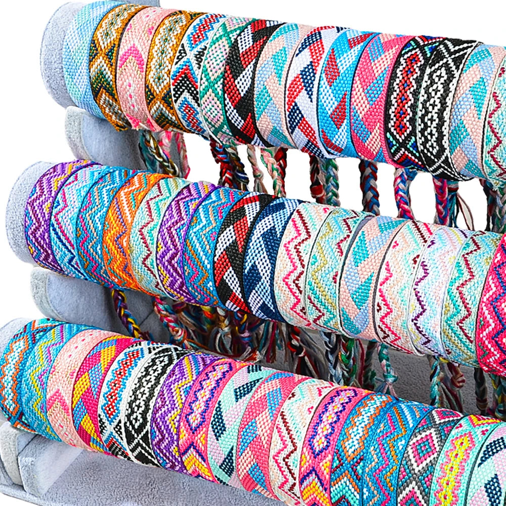 12/24/36pcs Random Bohemian Woven Bracelet Set with Tassel Colored Hand Woven Bracelet, Adjustable Ethnic Style Jewelry