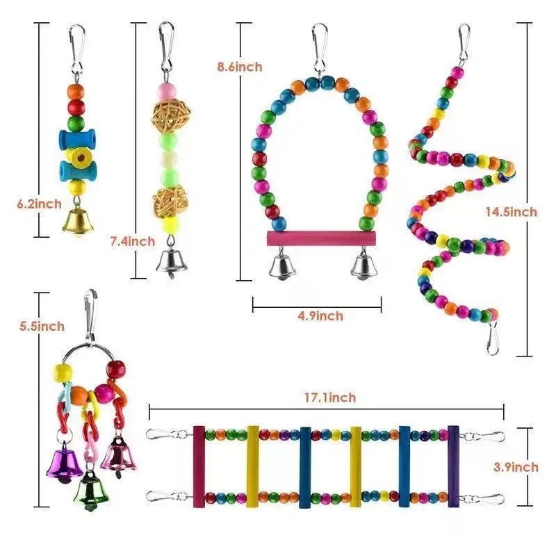 Combination Bird Toys Set Swing Chewing Training Toys Small Parrot Hanging Hammock Parrot Cage Bell Perch Toys with Ladder Toys