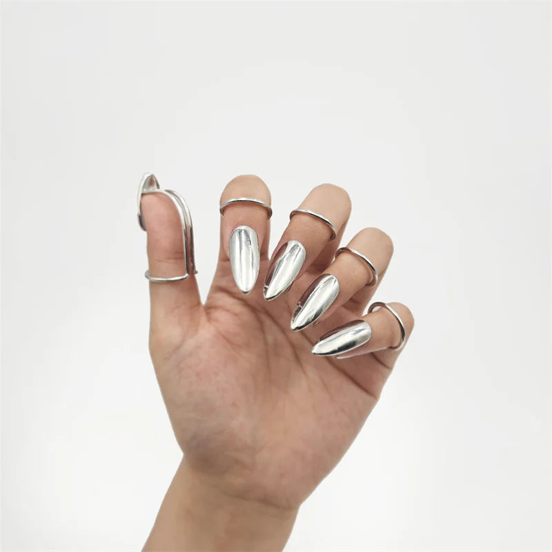 Gothic Cyberpunk Hip-pop Cosplay Ring Unisex Opening Adjustable Nail Rings Alloy Wearing Manicures 5Pcs/Set Jewelry Accessory