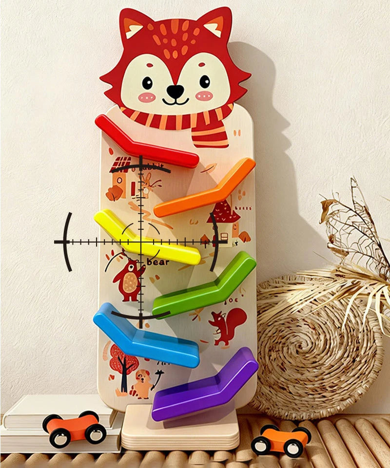 Wooden Animal Glider Car Early Education Focus Training Multi-layer Track Rolling Vehicle Parent-Child Interaction Toy for Kids