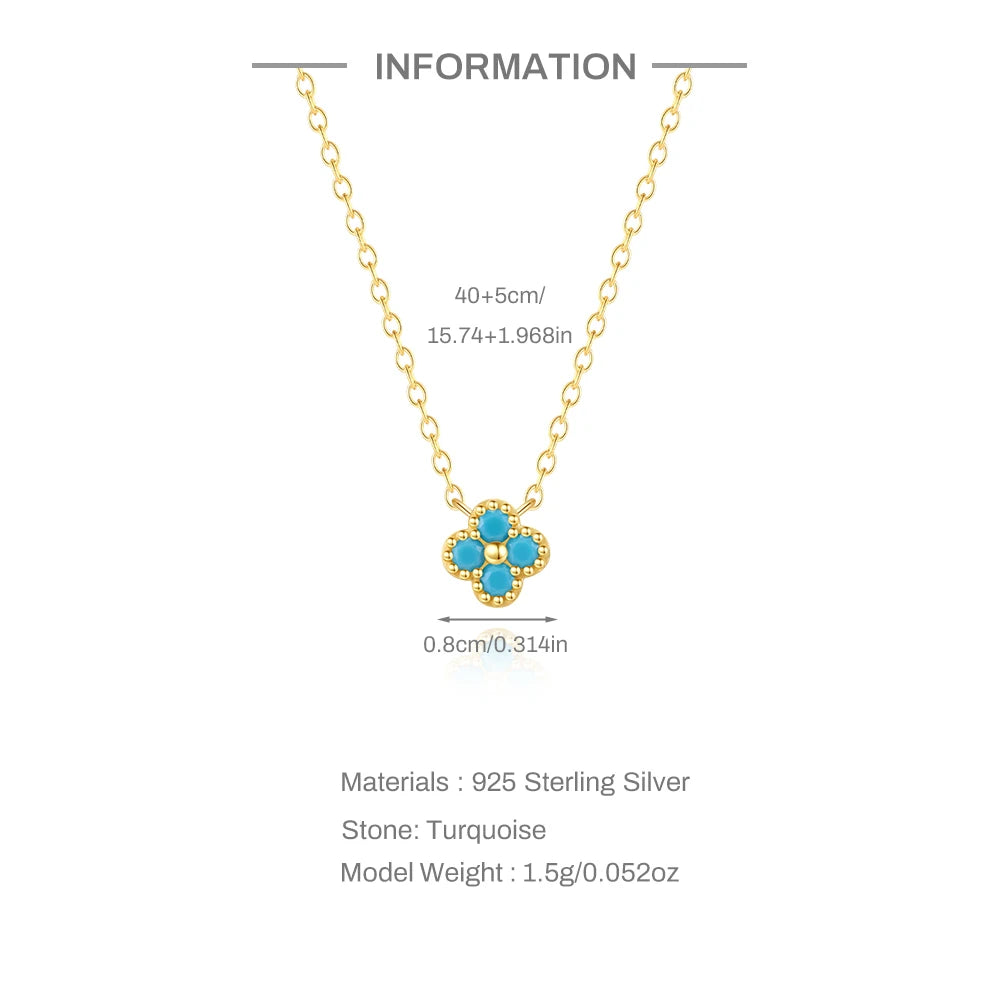 Aide Plata Real 925 Sterling Silver Lucky Lady Necklace European And American Four-leaf Clover Chain Necklace Turquoise Necklace