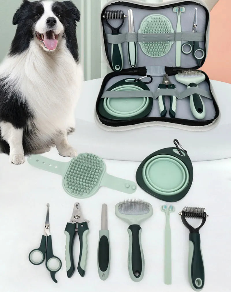 8 in 1 Dog Cat Grooming Comb Set Pet Cleaning Brush Tool Set Pet Multi-Functional Cleaning Set Cat Hair Removal Brush Kit