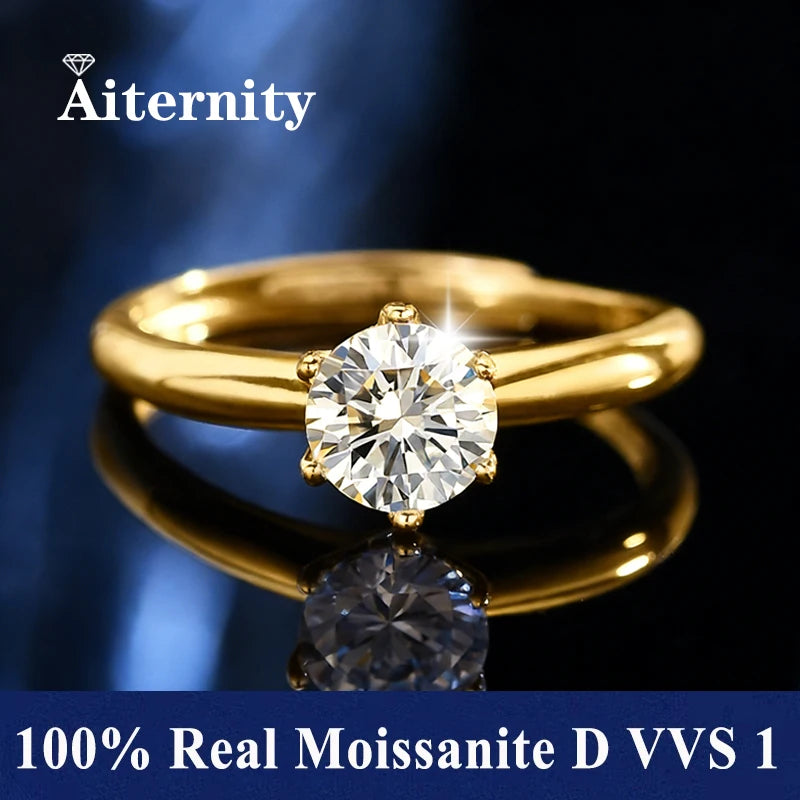 100% Real Moissanite Ring D VVS1 Pass Diamond Test Pen Adjustable Size S925 Sliver GRA Certificate Wedding Rings for Women