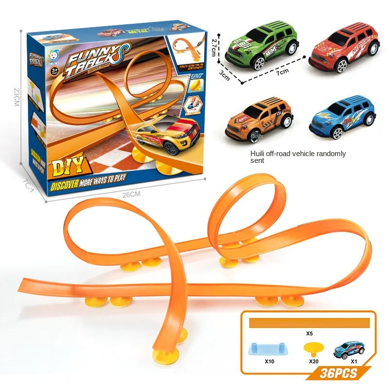 Flexible Race Car Ramp Track Kid Toy Set DIY  Assembled Turborace Track Portable Travel Toy Catapult Rail Racing Roll Race Track