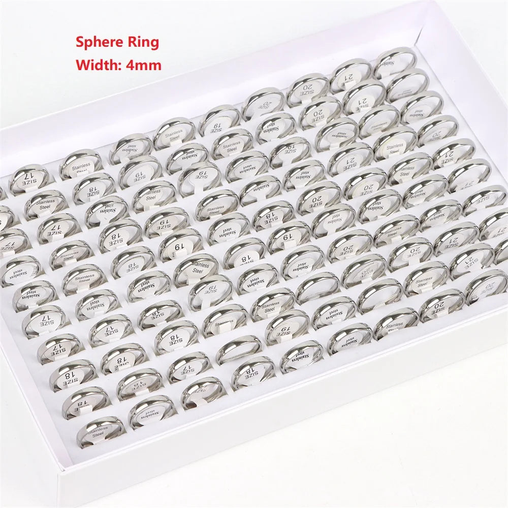 100Pcs/lot Fashion Smooth Stainless Steel Rings For Women Men Width 2-8mm Simple Lovers Jewelry Party