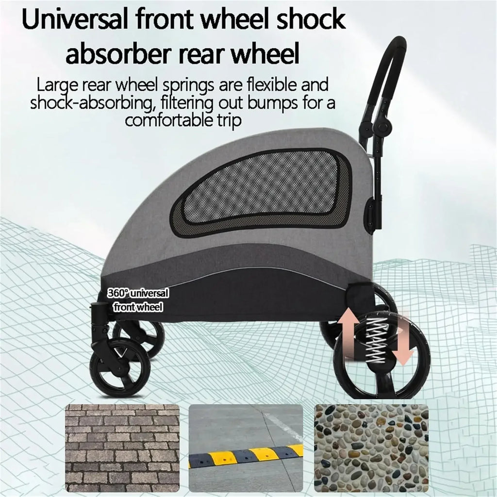 Large Pet Stroller 4 Wheels Dog Carrier with Brakes Portable Puppy Travel Strollers with Breathable Windows Adjustable for Cats