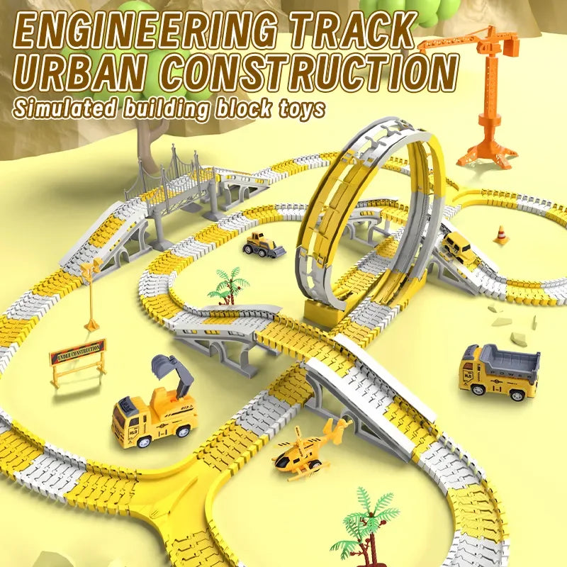 DIY Building Block Track Splicing Puzzle Toy, Electric Track Toy Engineering Minin Car Set Puzzle Kids Toys Track Car Train Toys