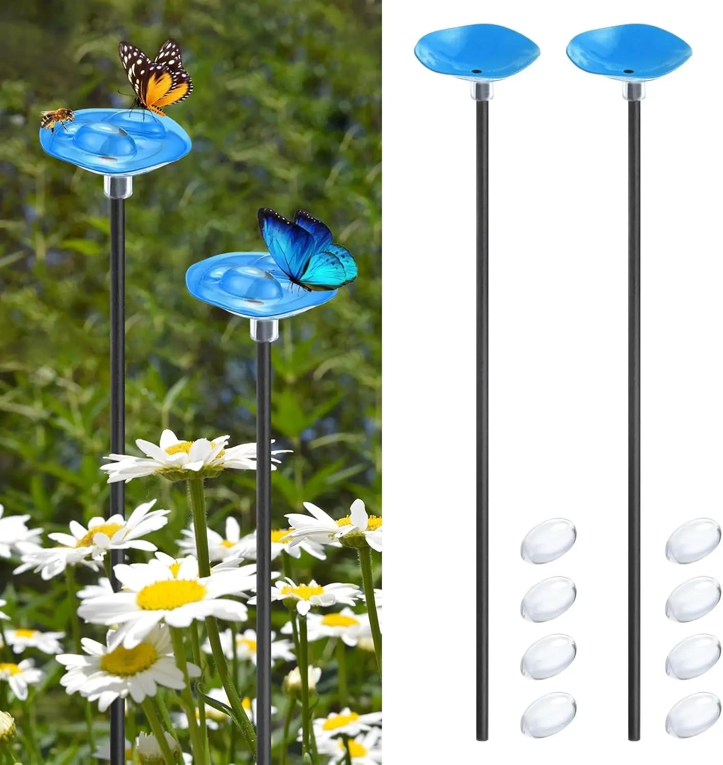 2Pcs Vibrant Floral Bee Water Station with Beads Outdoor Garden Insect Butterfly Drinking Cup Hummingbird Feeder Yard Art Decor