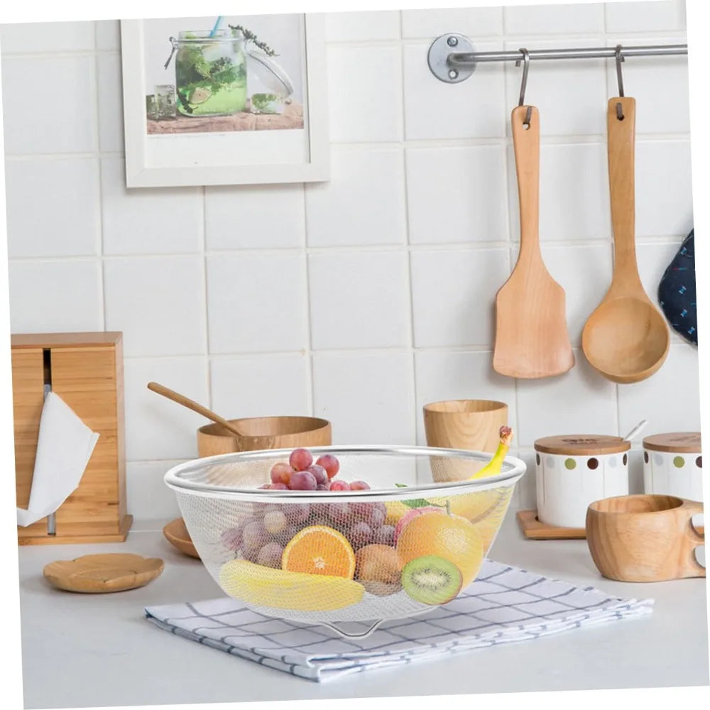 Stainless Steel Mesh Sieve Draining Basket Household Kitchen for Washing Rice Vegetables Fruits Multi Function Easy Clean