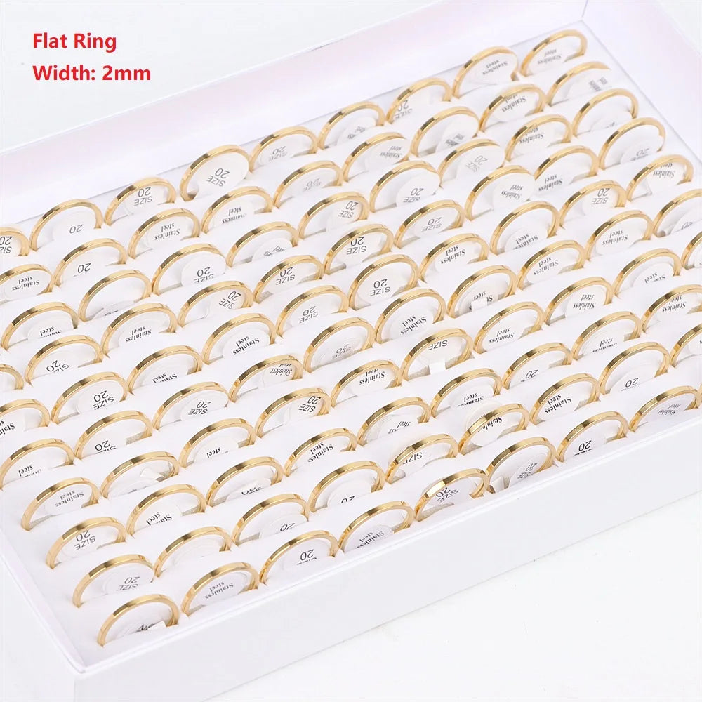 100Pcs/lot Fashion Smooth Stainless Steel Rings For Women Men Width 2-8mm Simple Lovers Jewelry Party