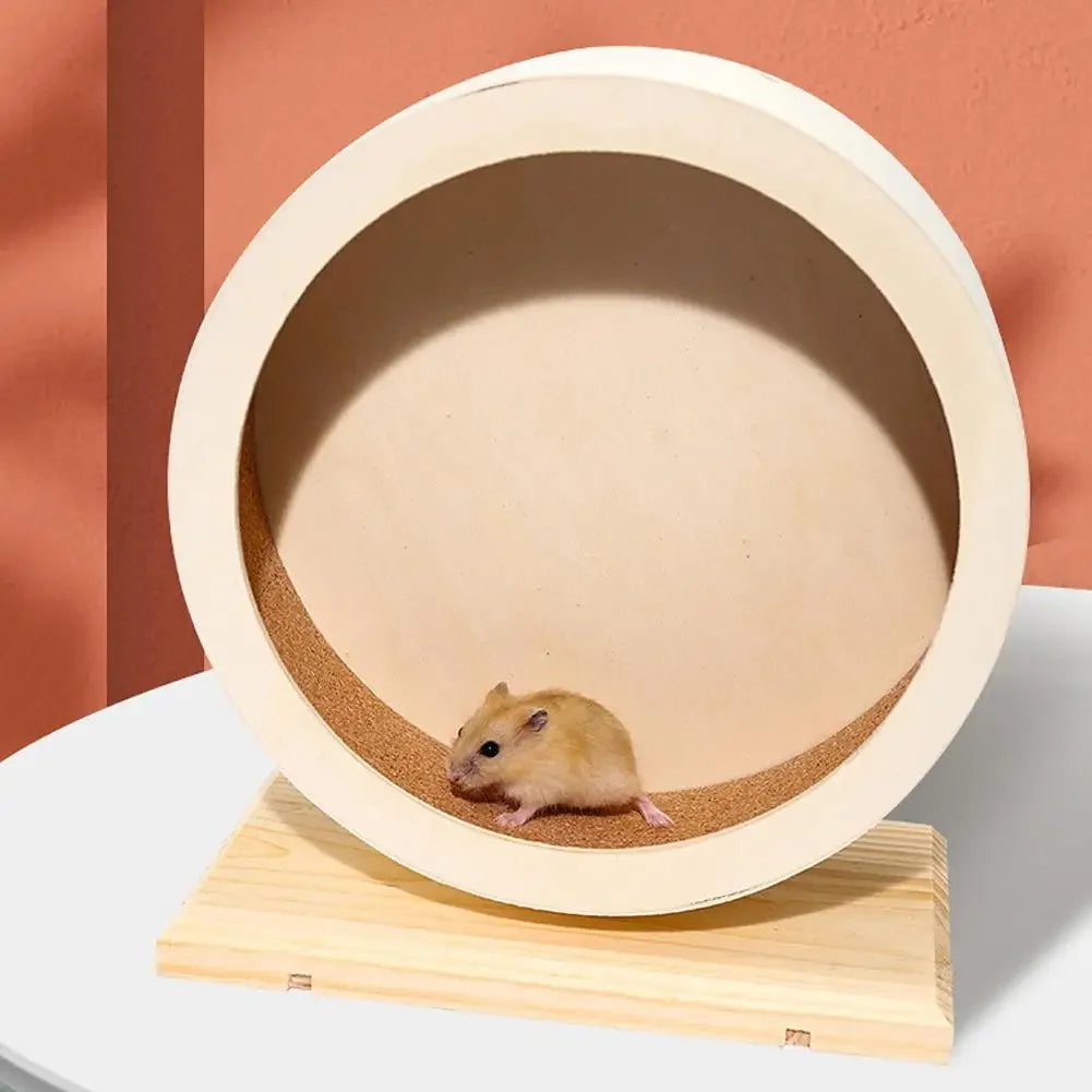 Mute Wooden Hamster Silent Running Wheel With Cork Pad Bracket