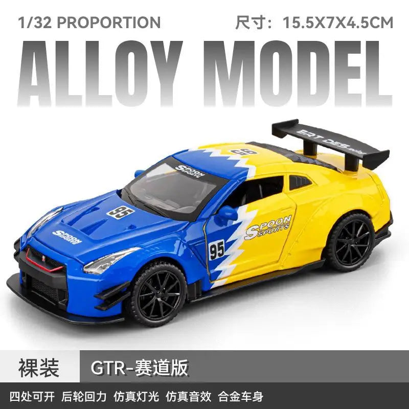 1:32 Scale GTR R34 R35 Diecast Model Alloy Toy Sport Cars Sound Light Pull Back high simulation Kid Birthday Gift Collect