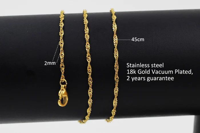 LUXUKISSKIDS Singapore Twisted Wholesale Chains Necklace 10pcs/lots Golden/Steel 2mm DIY Making Chain 18"20"22"24inch No Fade