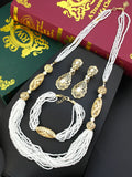 Sunspicems Chic Morocco Hand Bead Necklace Sets Crystal Earrings Rope Bracelet Arabic Women Bride Bead Wedding Jewelry Sets