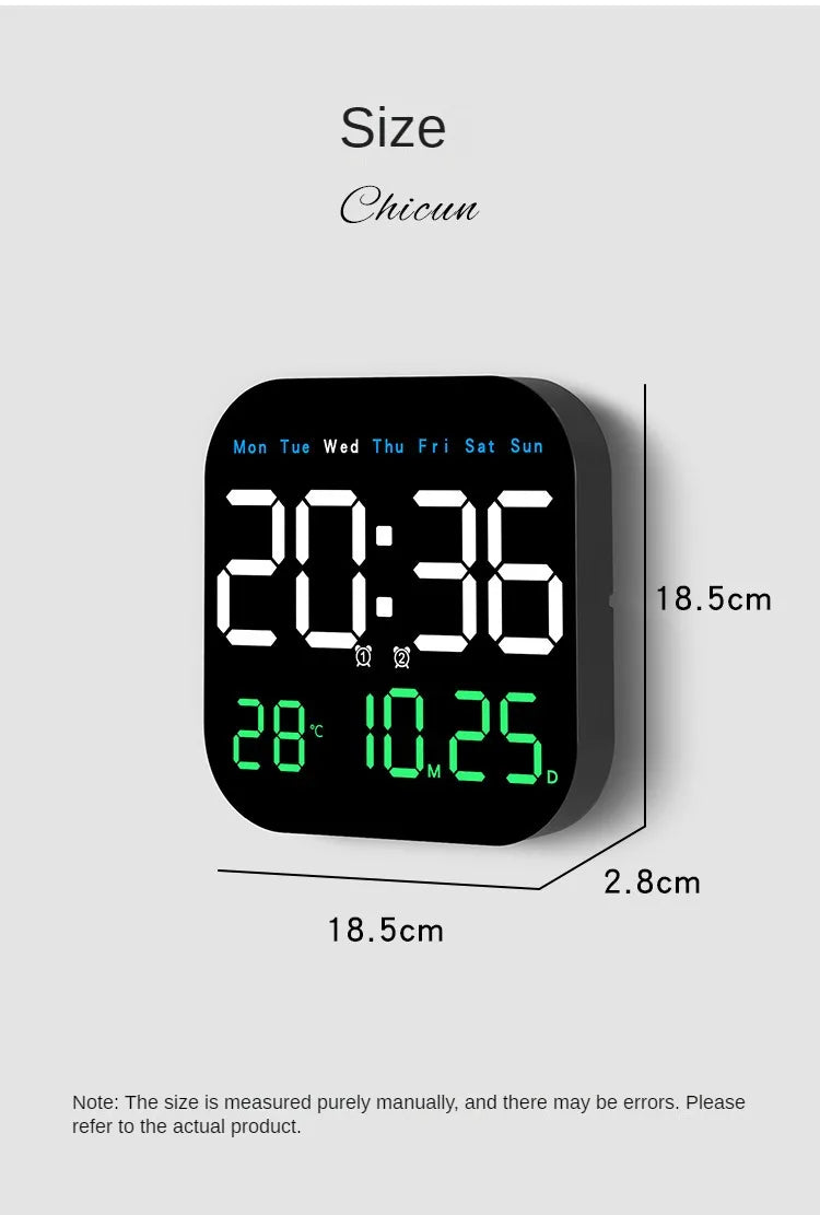 Digital Wall Clocks Temperature Date Week Dispaly Electronic Table Clock 12/24H Wall-mounted LED Alarm Clock Remote Control