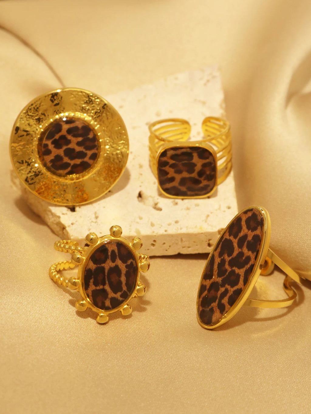 Minimalist 18K PVD Golden Plated 304 Stainless Steel Rings Chunky Jewelry High Quality Charm Stylish Boho Leopard Golden Jewelry