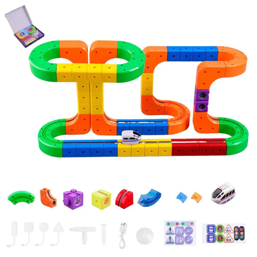 Children Magic Track Train Electric Assembled Building Blocks Magnetic Rail Car Maze Educational Toys Magnetic Assembly Train