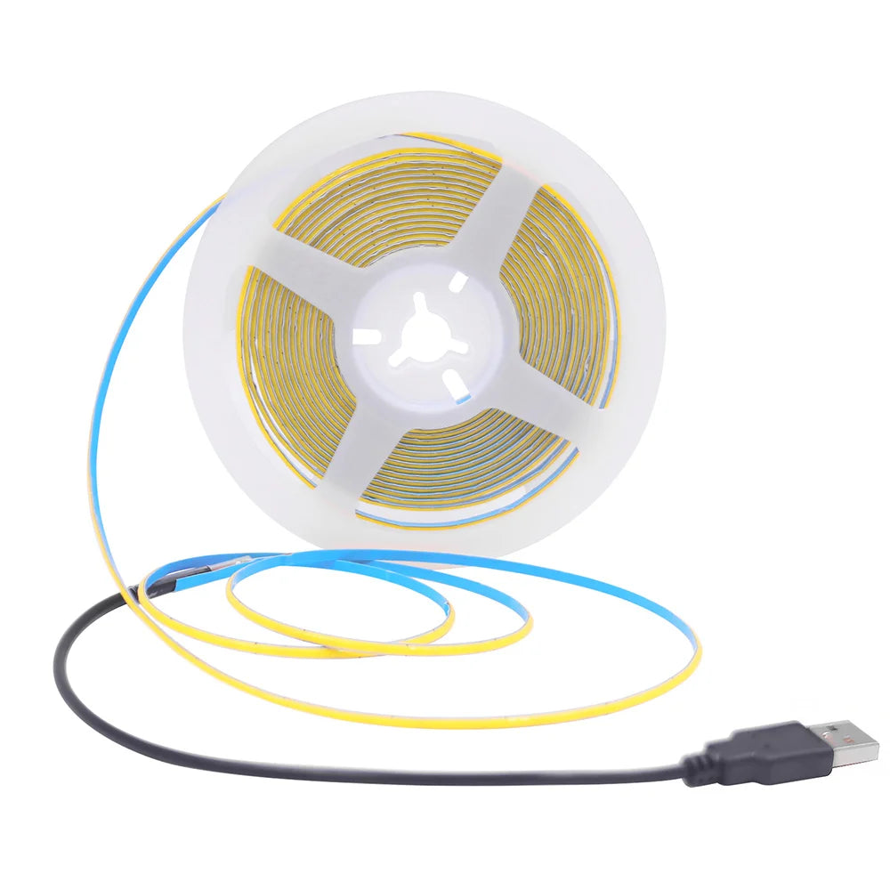 5V USB 3mm PCB COB LED Strip Light with Switch Dimmer Remote Control 320 LEDs High Density Linear Lighting Flexible Tape Lamp