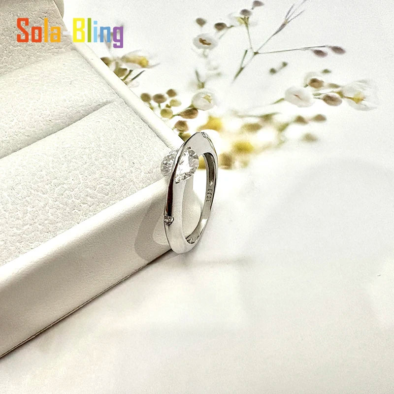 Sola-Bling 100% Pass Diamond Tester Moissanite Ring 925 Sterling Silver Rings For Women Sparkling Wedding Eternity Jewelry