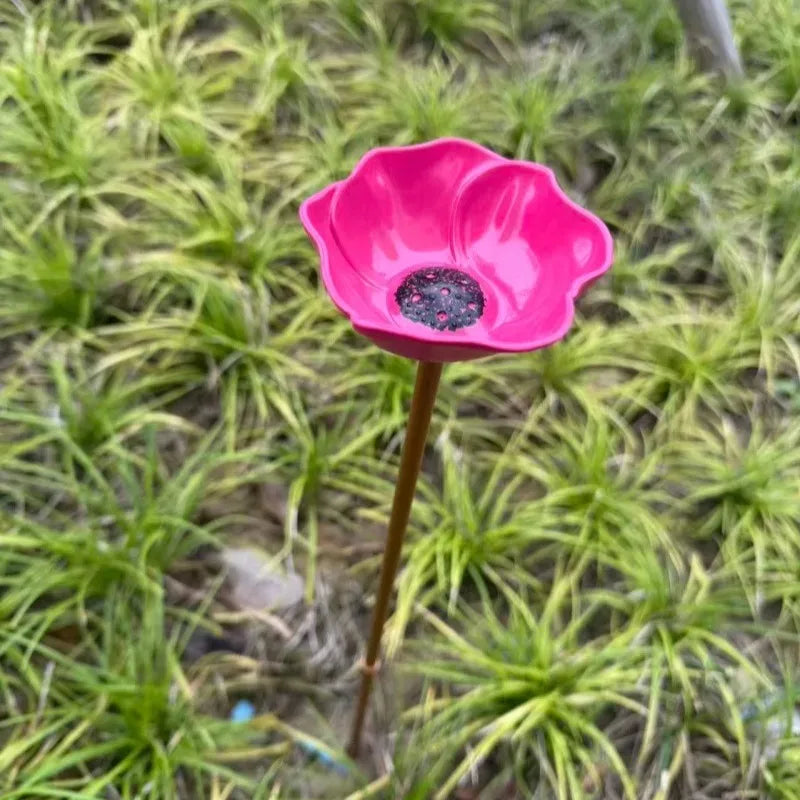 Garden Metal Flower Bird Bath Stake with Copper Bird Water Cleaner Disk Outdoor Yard Bird Water Bowl Bird Feeder Garden Ornament