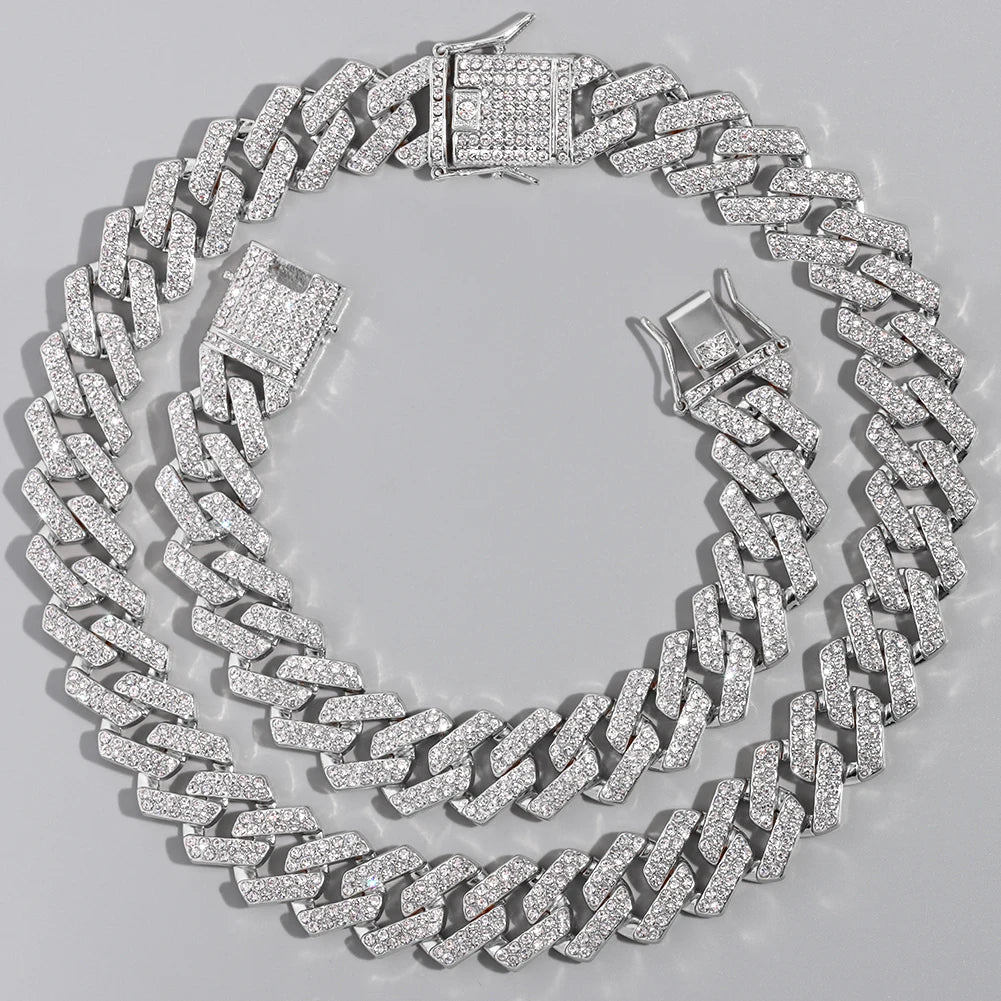 13/14/20MM HipHop Iced Out Chain Cuban Link Chain Necklace For Men Gold Silver Color Rhinestone Pave Men's Birthday Jewelry Gift