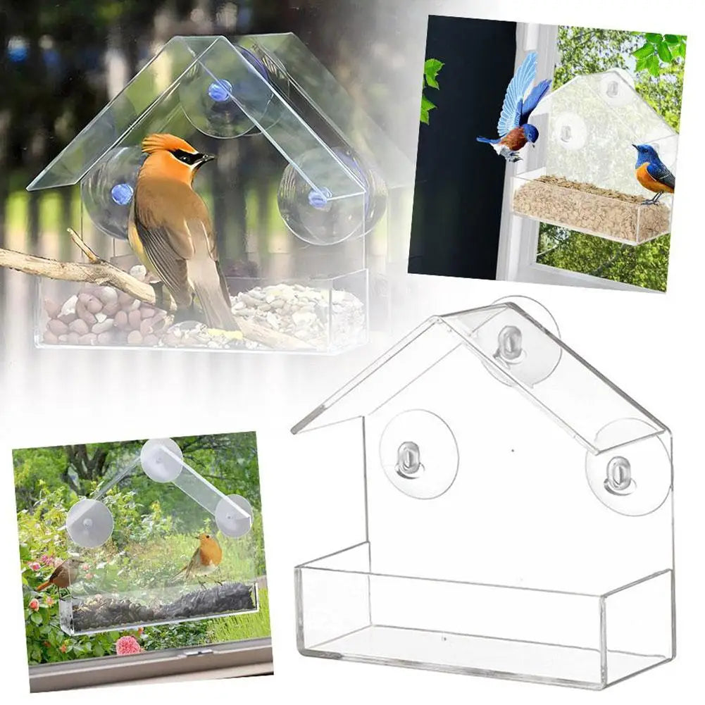 Acrylic Bird Feeder Clear Window Outside Hanging Bird Feeder House With Suction Cup For Garden Outdoor Backyard Patio Yard 1-5PC