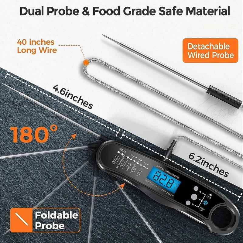 BBQ Meat Thermometer Digital Food Thermometer with 2 Probe Cooking Thermometer Milk Heat Gauge For Meat Kitchen Thermometer