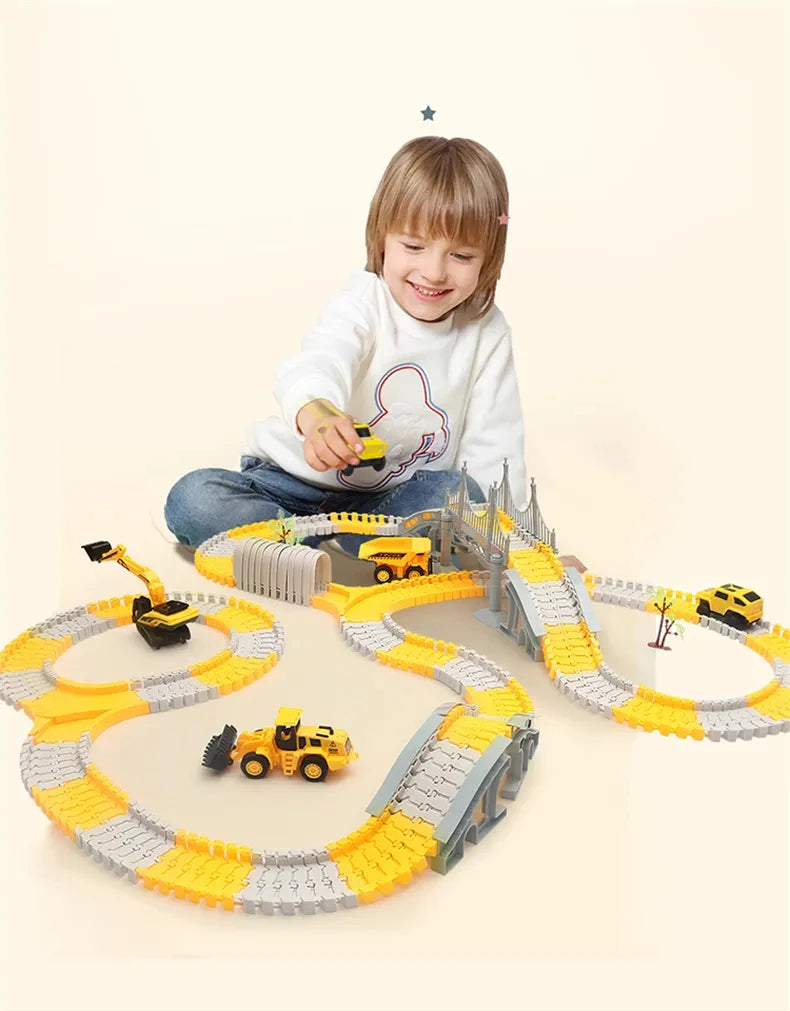 DIY Car Race Magic Rail Track Sets Brain Game Flexible Curved Creates Vehicles Toys Plastic Colored Railroad for Child's Gifts