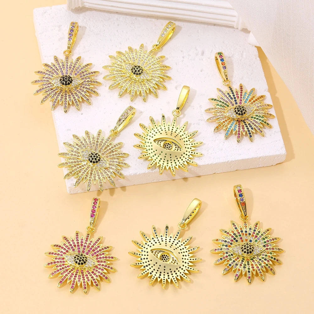Juya Handmade 18K Real Gold Plated Opal Shell Round Turkish Greek Evil Eye Charms For DIY Luxury Talisman Pendant Jewelry Making